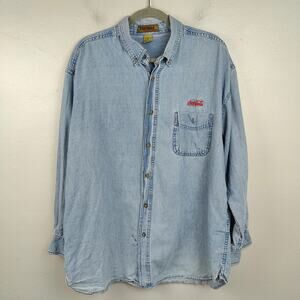 Vintage Coca Cola Denim Shirt Mens XL Blue Badger Sportswear Button Up‎ 90s